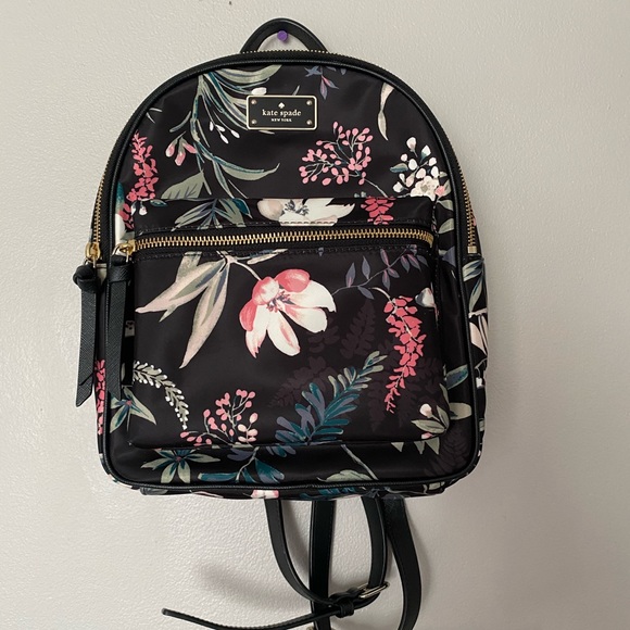 Kate Spade Black Pink Floral Print Backpack